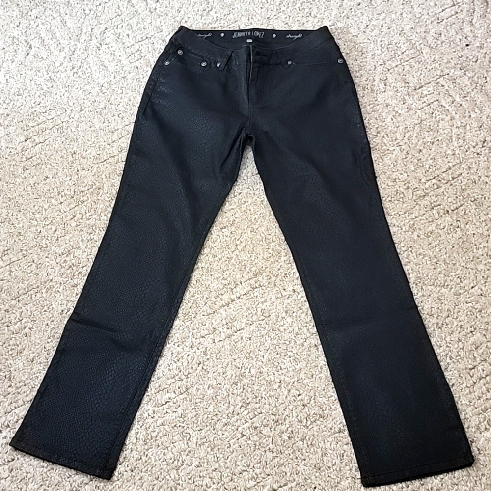 Jennifer Lopez Lightweight leather-like jean style pant with embossed pattern